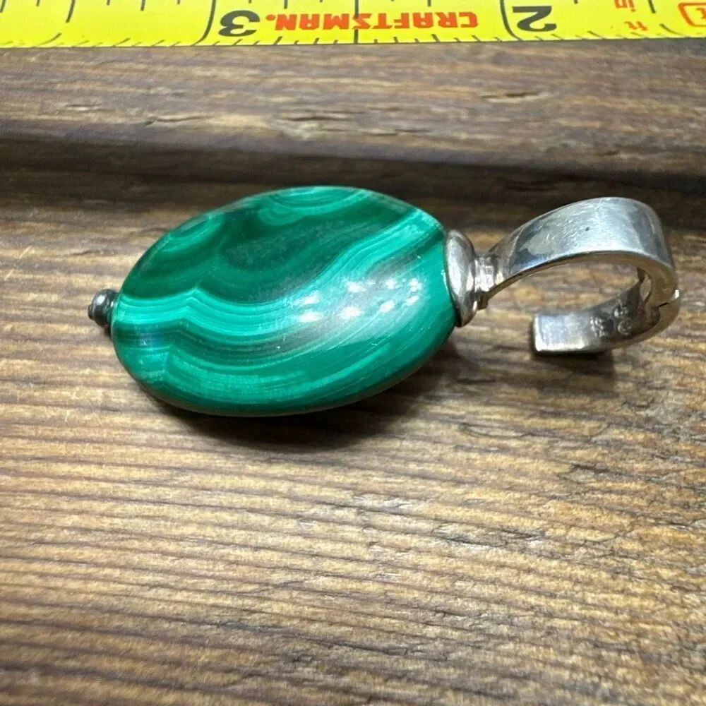 Sterling Silver Malachite Pendant 12.93g large natural stone